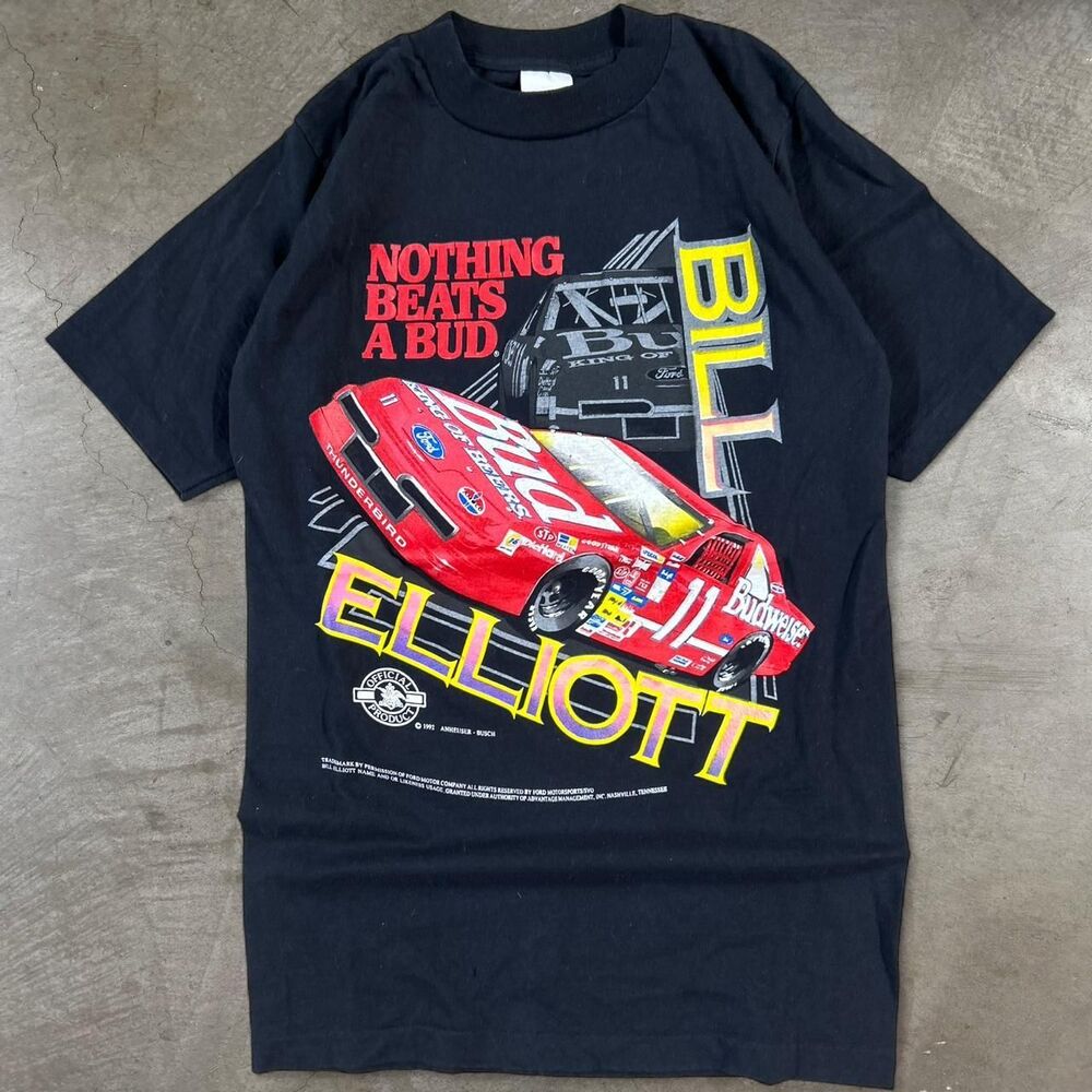 Vintage 90s Bill Elliot Bud Budweiser Beer Nascar Racing T Shirt USA